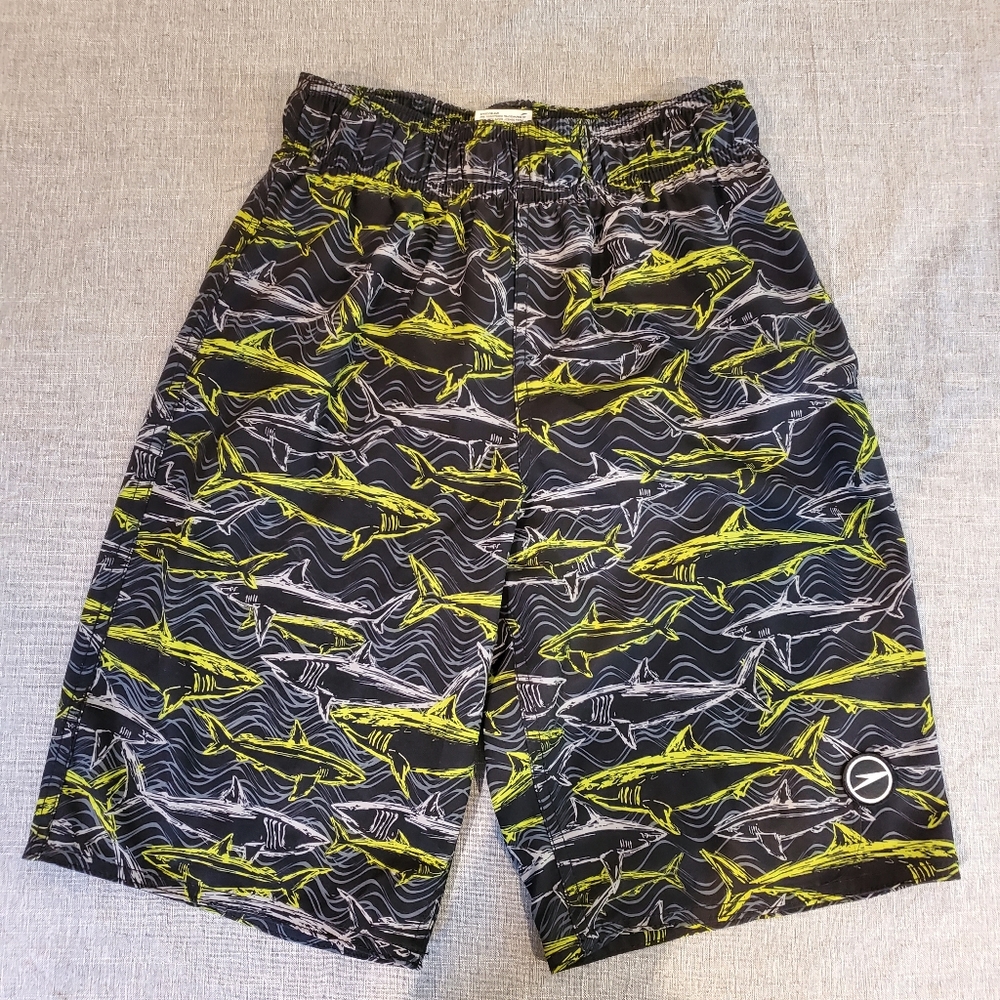Speedo Boys Swim Trunk Board Short Black Shark  Size M 10 12
